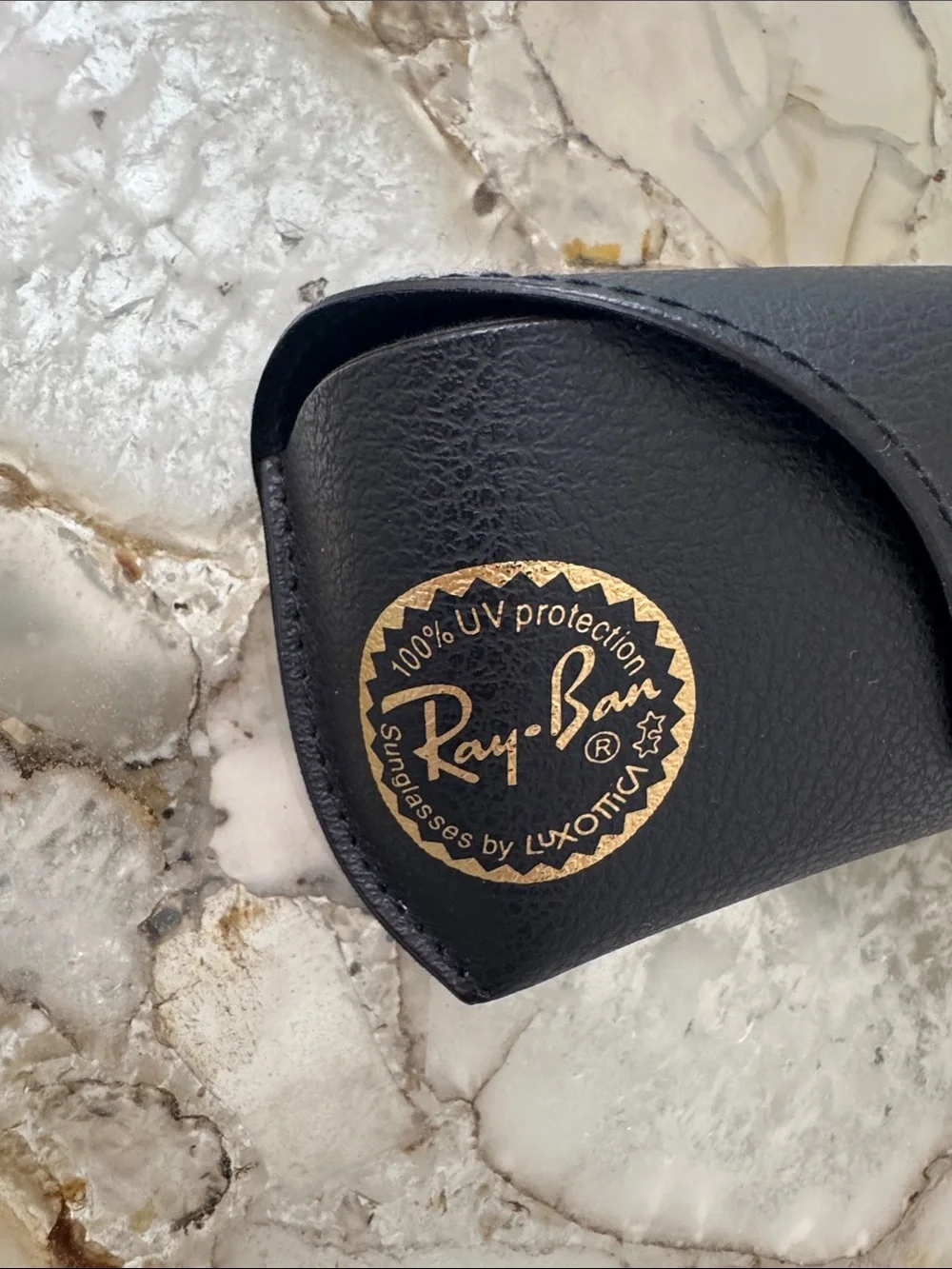 Ray-Ban Black Leather Sunglasses Case with Gold Logo